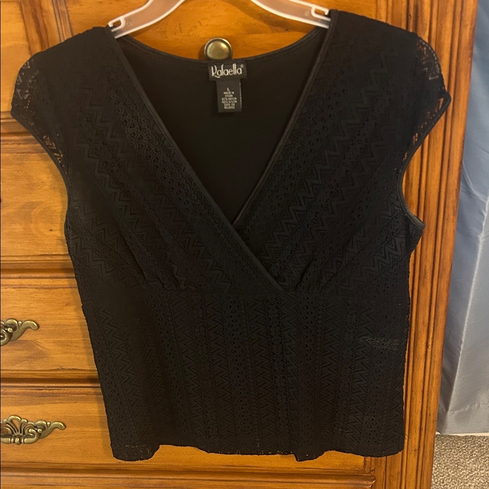 Rafaella Black Lace V-Neck Blouse